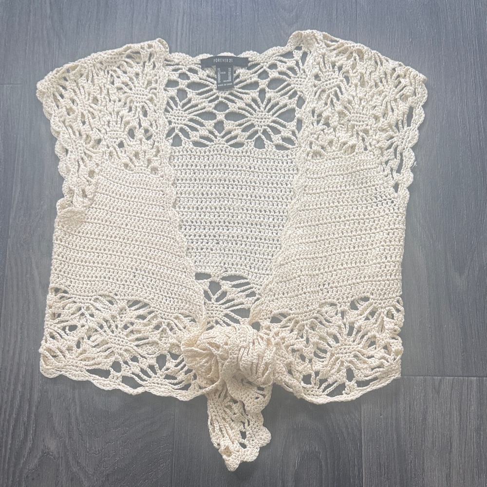 Forever 21 Cream Crochet Lace Tie Vest Size XS